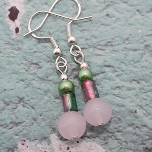 Boho Earrings 403# Petite Pink boho hippie dangle earrings OOAK silver earrings